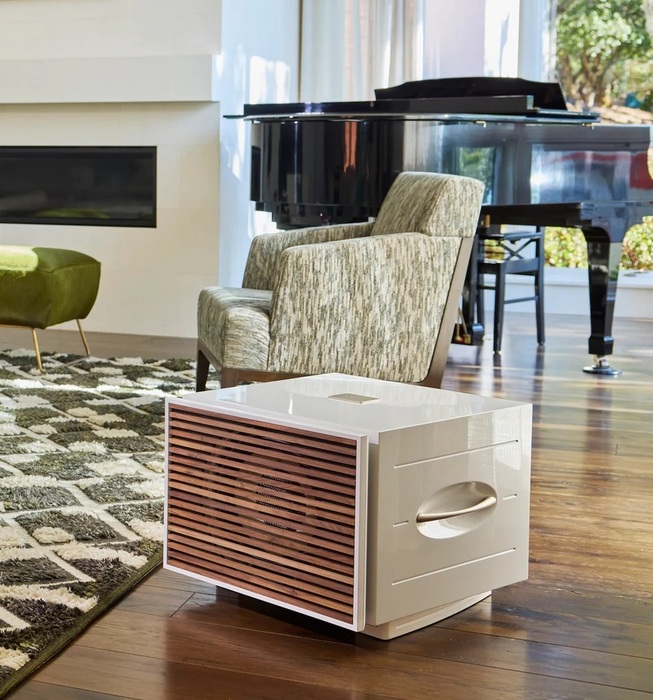 REL S850 White Wood Grill Displayed