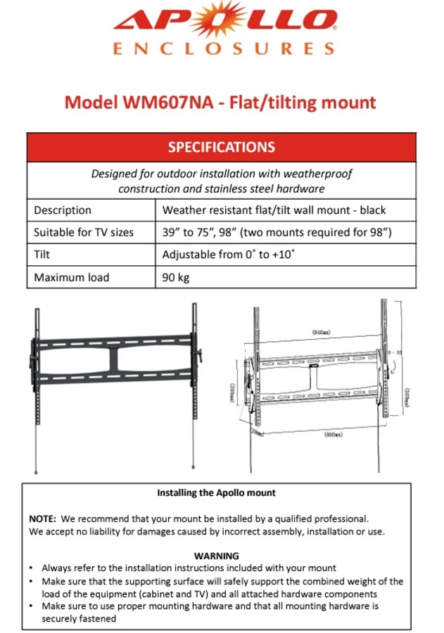 Apollo Flat Tilt Down Wall Mount